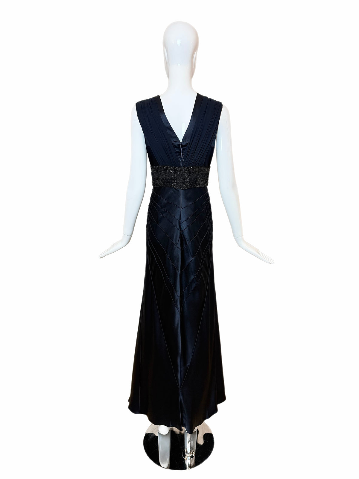 J. MENDEL Midnight Blue Silk w. Black Embellishments Evening Gown