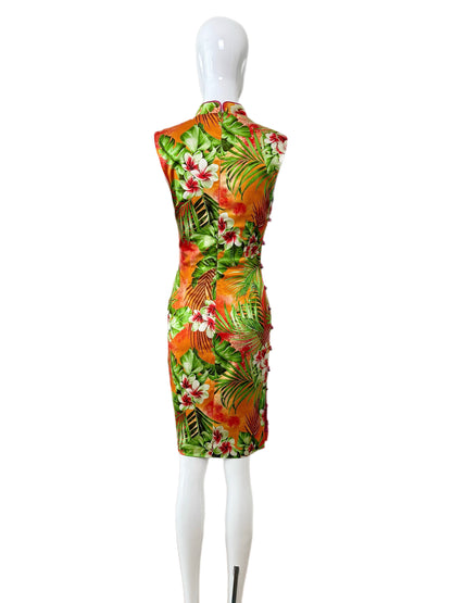 D&G DOLCE & GABBANA 2005 Vintage Runway Cheongsam Tropical Floral Dress