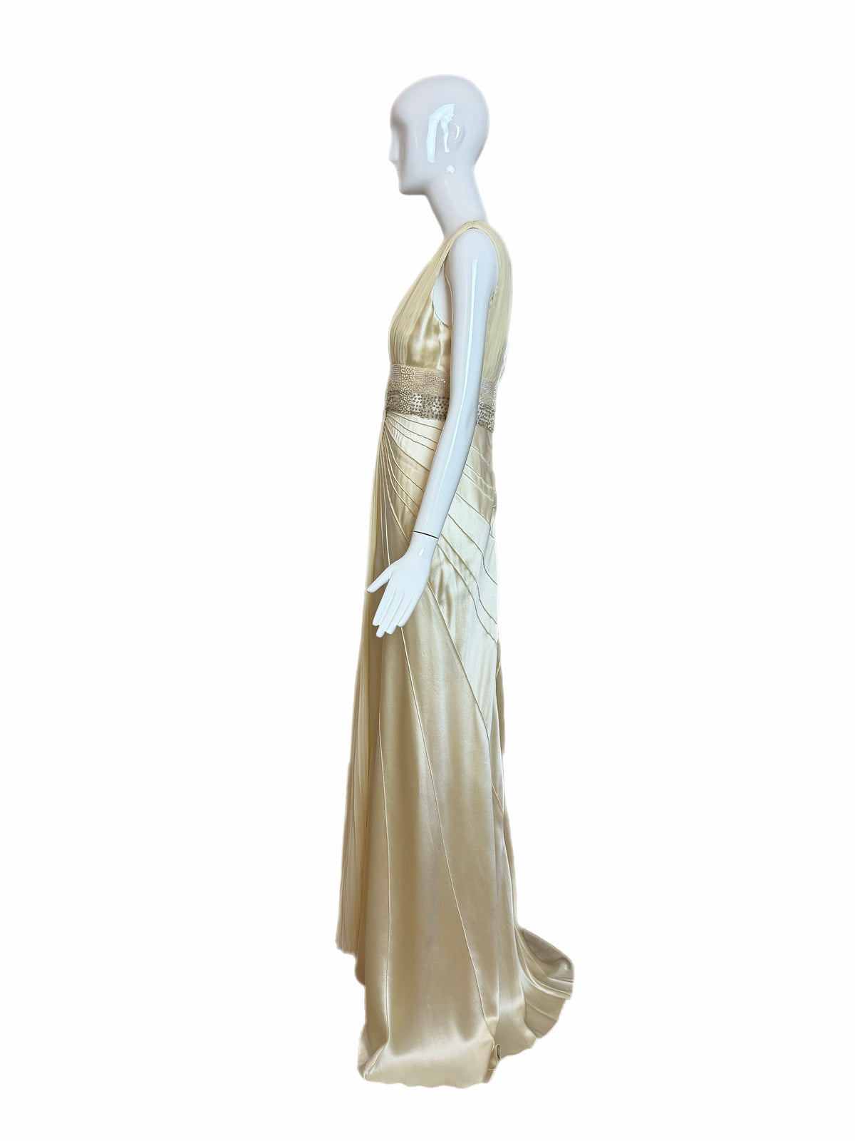 J. MENDEL Vanilla Silk Embellished Evening Gown w. Train