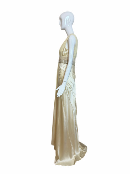 J. MENDEL Vanilla Silk Embellished Evening Gown w. Train