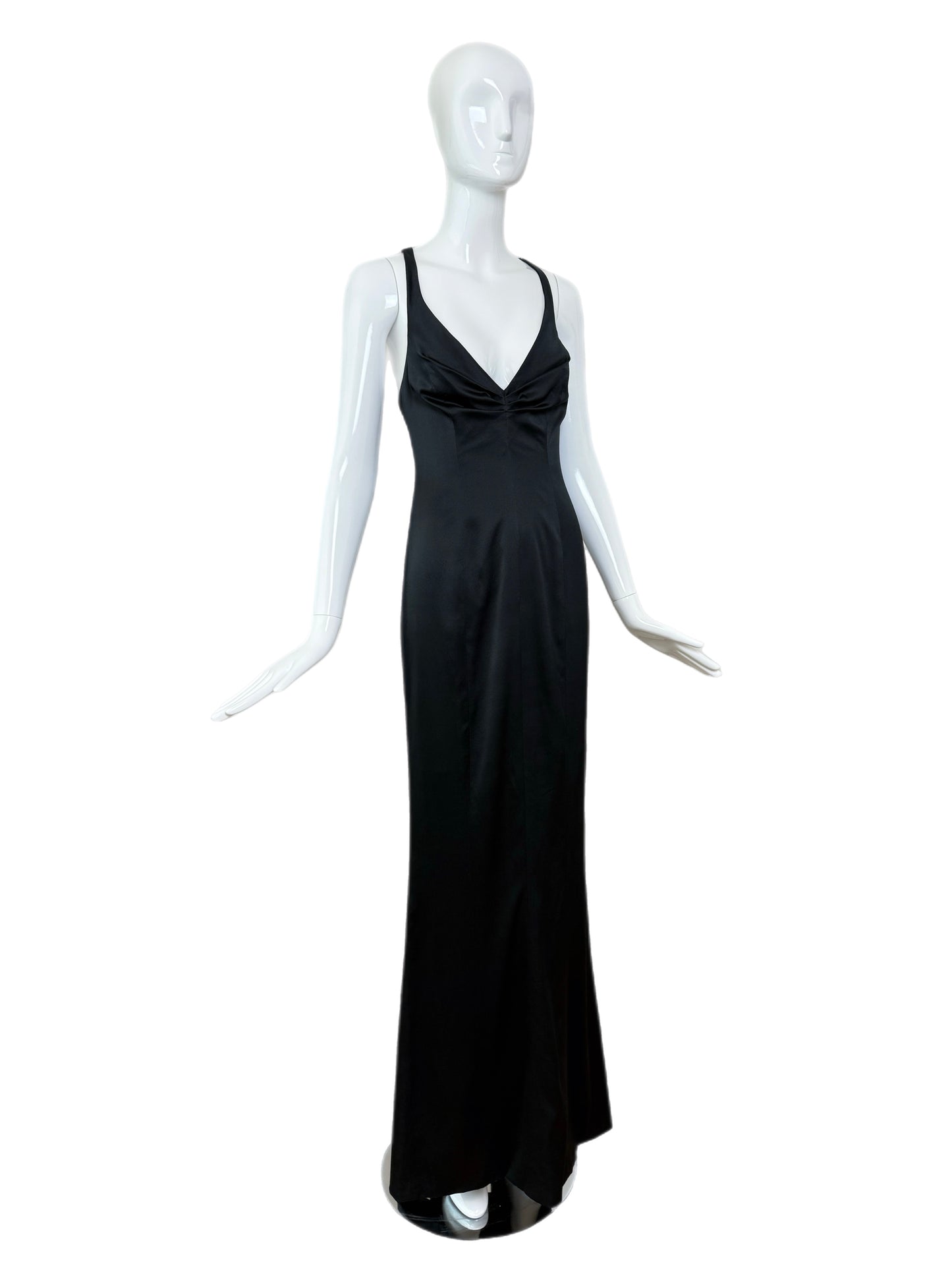 RICHARD TYLER COUTURE 1995 Vintage Runway Black Silk Beaded Evening Gown