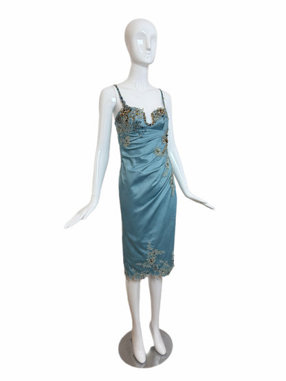 Julian Joyce by Mandalay Vintage Y2K Robin's Egg Blue Lace Embellished Cocktail Dress