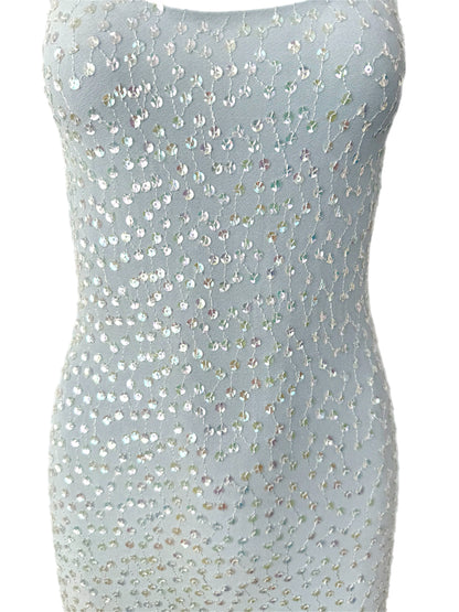 MARC BOUWER 1999 Vintage Blue Sequin Midi Dress