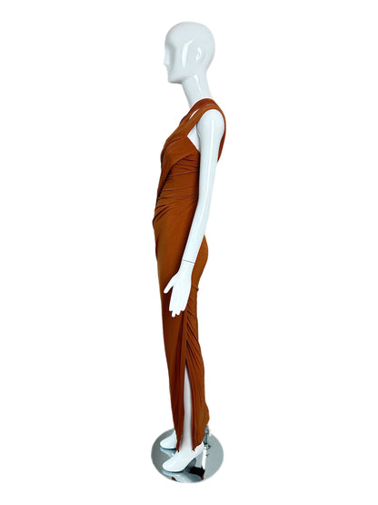 DONNA KARAN 2012 Vintage Runway Pumpkin Ruched Long Dress