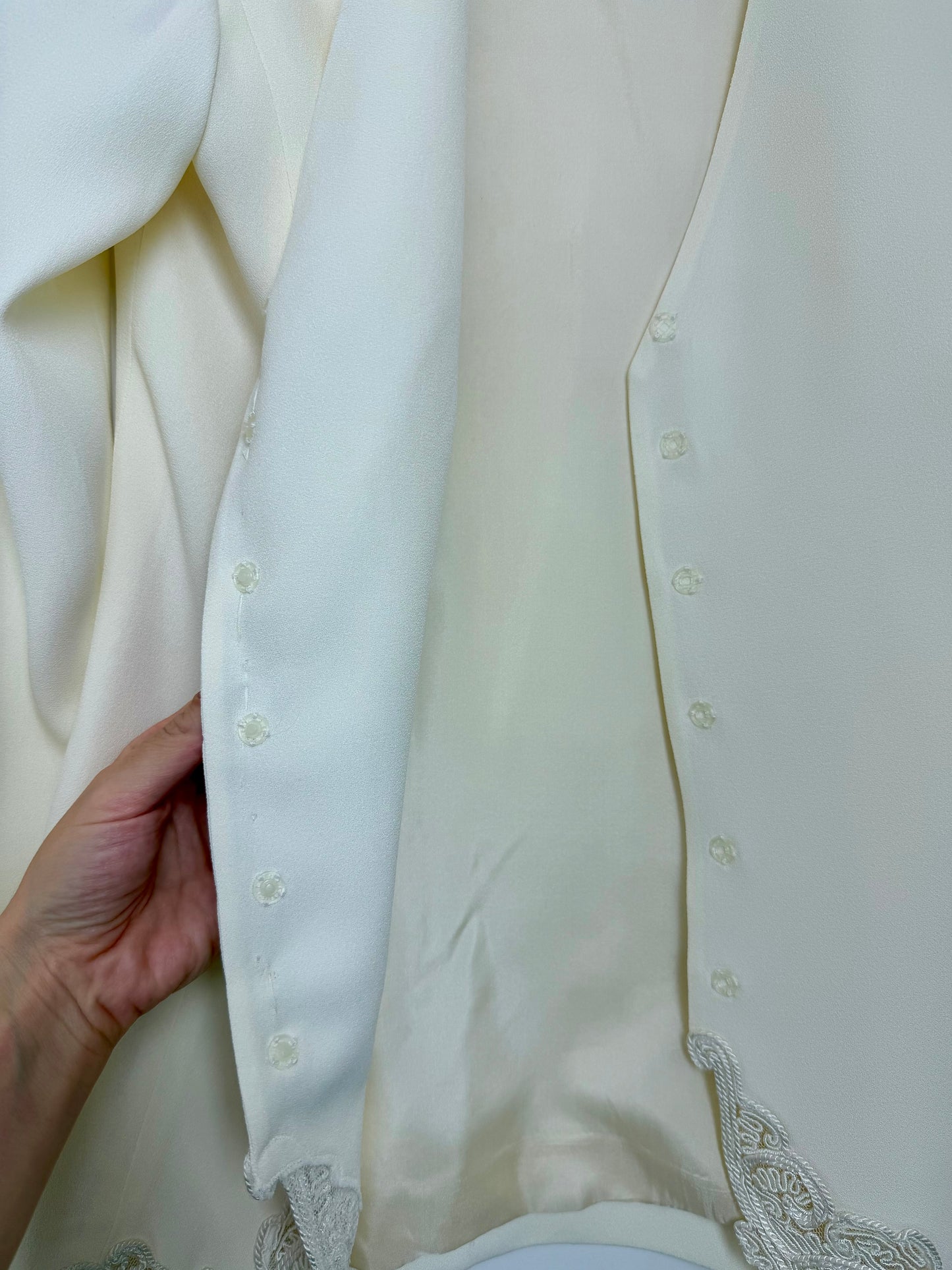 DIOR 1995 Vintage Runway Ivory Blouse/Jacket w. Gold Buttons and Embroidery