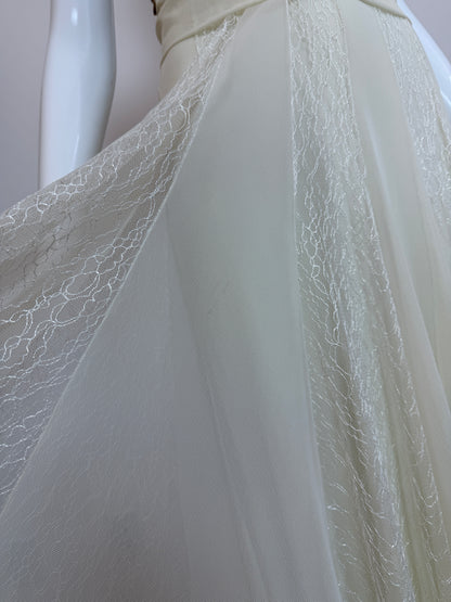 Ema Savahl Couture Hand Painted Ivory Pleated Lace Backless Gown