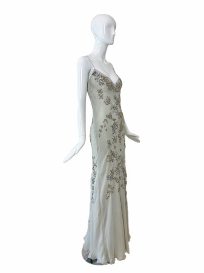 EAVIS & BROWN 90's Vintage Couture Silk Hand Beaded Embroidered Gown