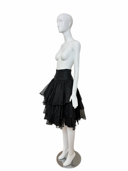 EAVIS & BROWN 80's/90's Vintage Black Silk Tiered Knee Length Skirt
