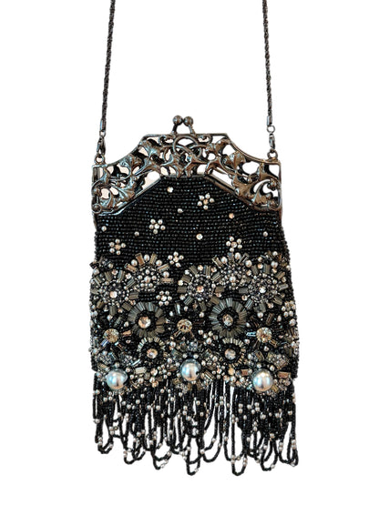 BADGLEY MISCHKA Vintage Black & Silver Micro Mini Evening Bag