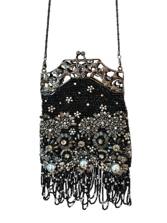 BADGLEY MISCHKA Vintage Black & Silver Micro Mini Evening Bag