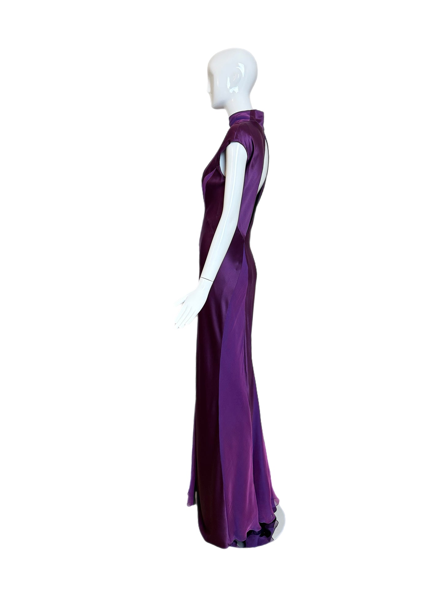 DANES Vintage Purple Iridescent Silk Back Cut-Out Evening Gown