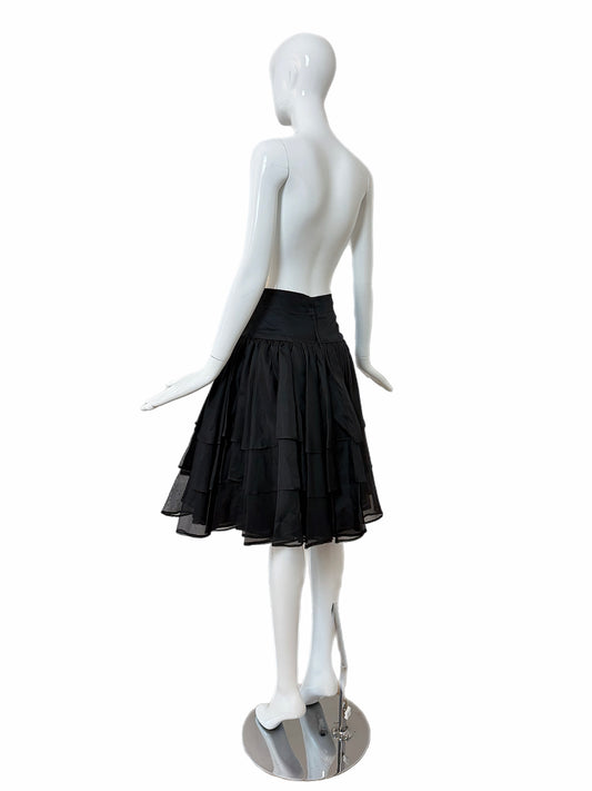 EAVIS & BROWN 80's/90's Vintage Black Silk Tiered Knee Length Skirt