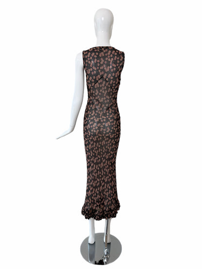 COLLETTE DINNIGAN Vintage Sheer Silk Cherry Print Ankle Length Dress