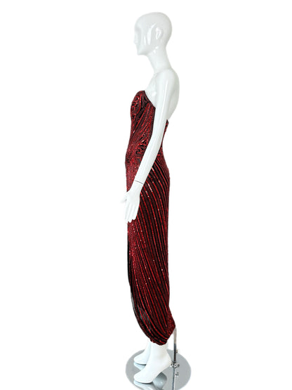 BOB MACKIE c. 1987 Vintage Red Heavily Embellished Evening Gown