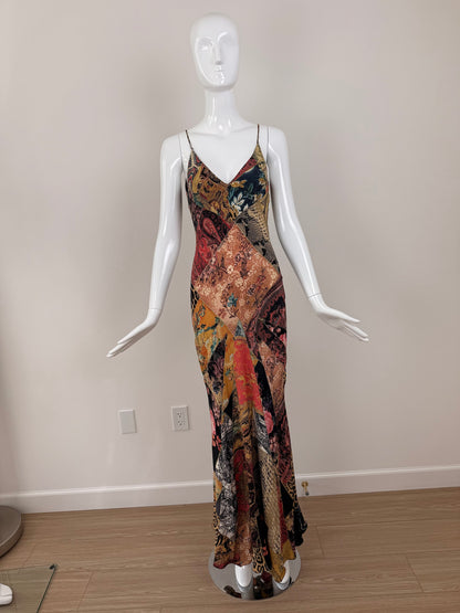 ROBERTO CAVALLI 2002 Vintage Silk Patchwork Evening Gown