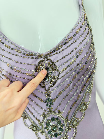 SUE WONG 2007 Vintage Runway Silk Lilac Purple Embellished Cocktail Dress
