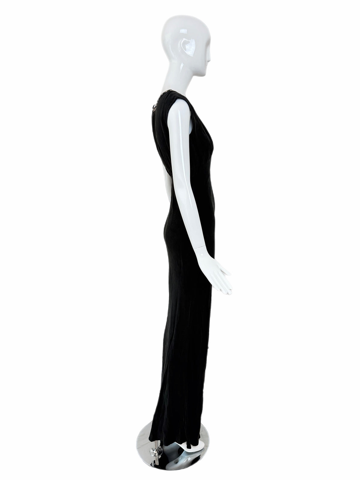 LES HABITUDES 90's Vintage Jet Black Floral Neckline Slip Gown