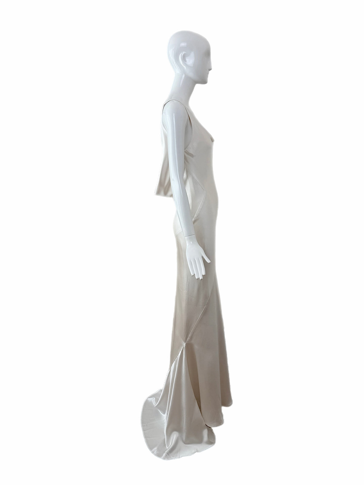 LES HABITUDES 90's Vintage Soft White Liquid Satin Bridal Gown w. Lace Detail