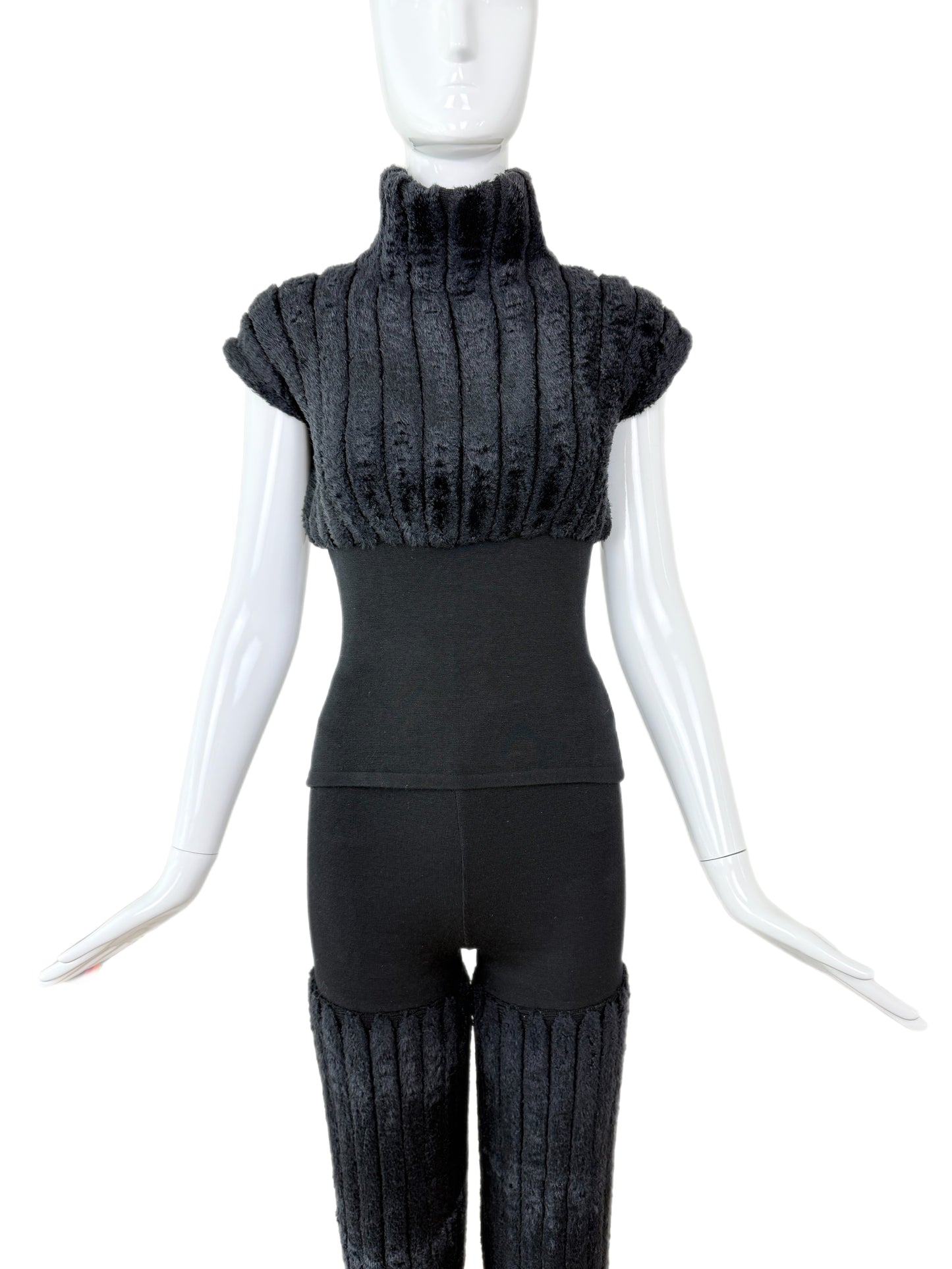 AZZEDINE ALAIA 1994 Vintage Black Chenille Pant Set