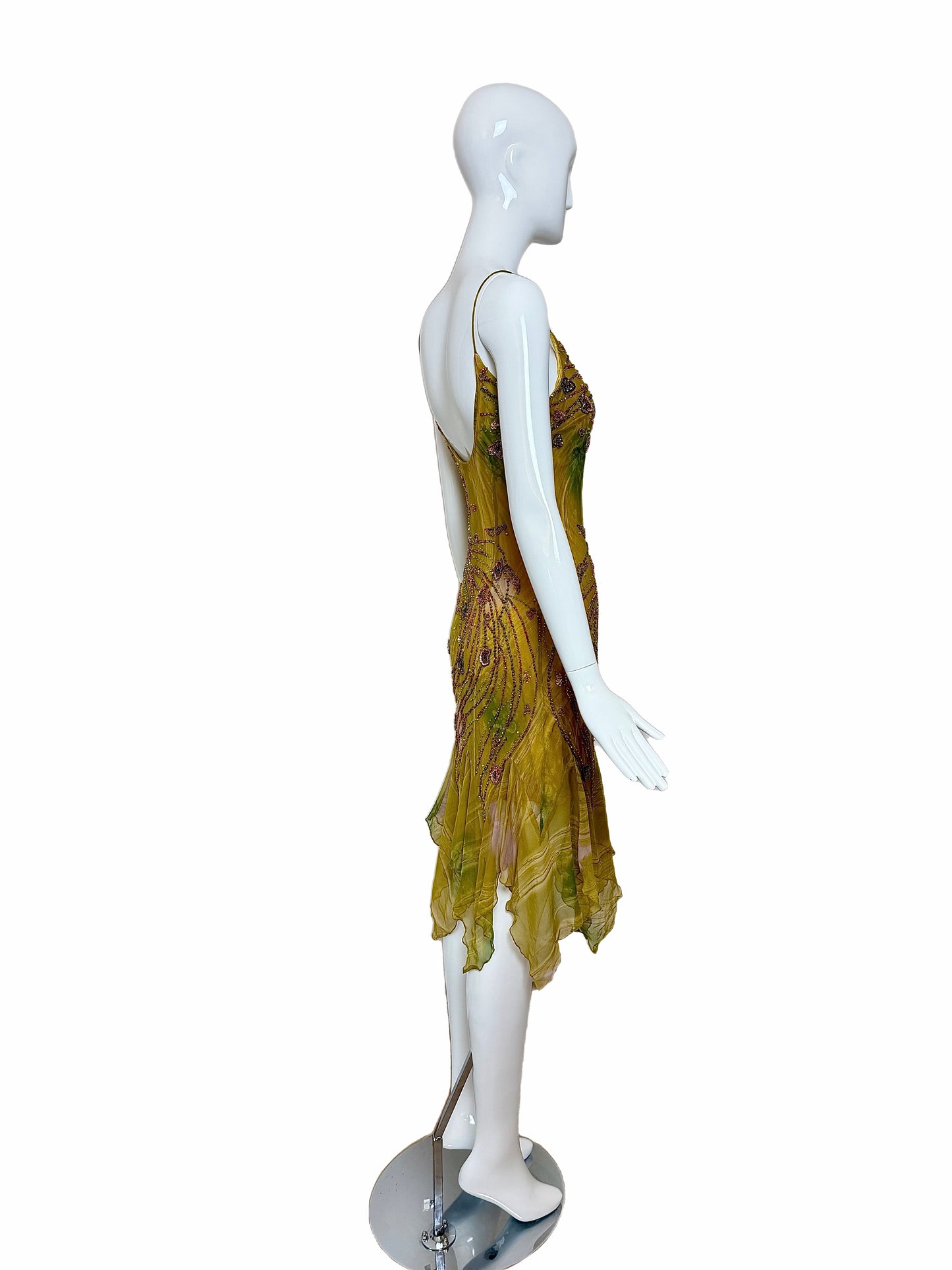 SUE WONG 2000's Vintage Silk Beaded Romantic Fairy Pixie Dress