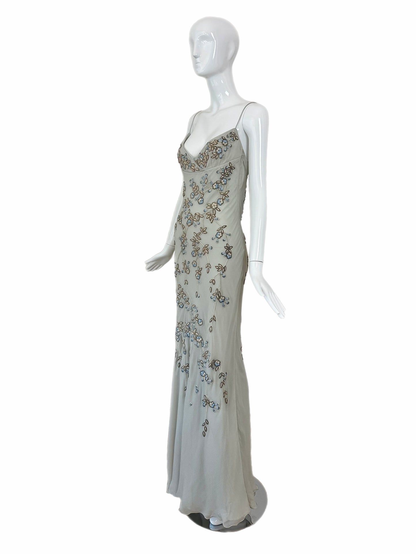 EAVIS & BROWN 90's Vintage Couture Silk Hand Beaded Embroidered Gown