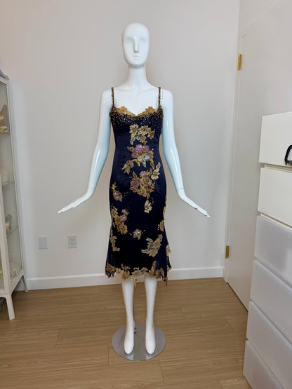 Julian Joyce by Mandalay Vintage Y2K Deep Eggplant Lace Embellished Cocktail Dress