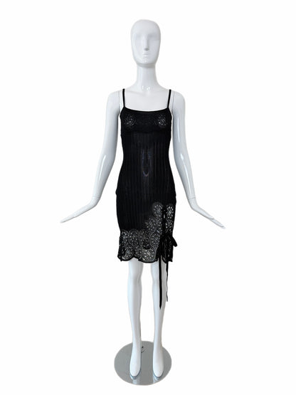 JOHN GALLIANO 1999 Vintage Sheer Knit Black Pointelle Cocktail Dress