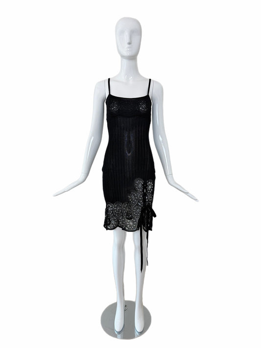 JOHN GALLIANO 1999 Vintage Sheer Knit Black Pointelle Cocktail Dress