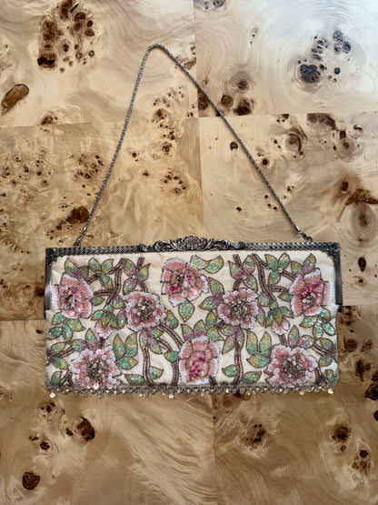 BADGLEY MISCHKA Vintage Heavy Embellished Floral Clutch Bag