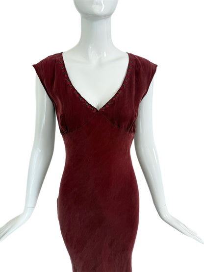 LES HABITUDES 90's Vintage Dusty Burgundy Floral Neckline Slip Gown