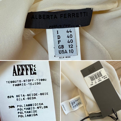 ALBERTA FERRETTI 1997 Vintage Ivory Silk Wedding Gown w. Flower
