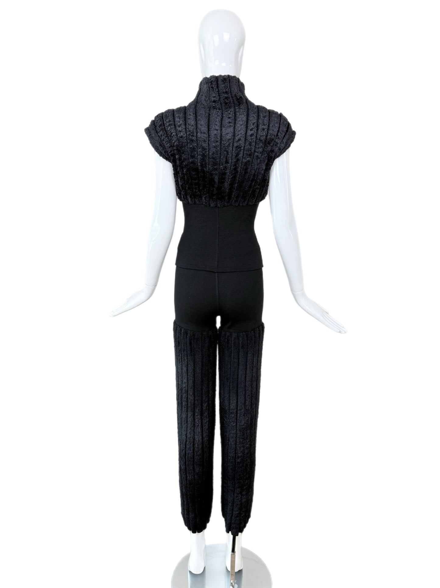 AZZEDINE ALAIA 1994 Vintage Black Chenille Pant Set