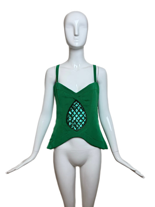 LANVIN 1987 Vintage Runway Green Embellished Corset Bustier Top