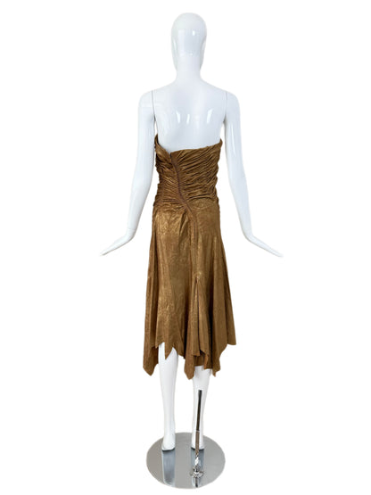 DONNA KARAN 2001 Vintage Runway Gold Leather Dress