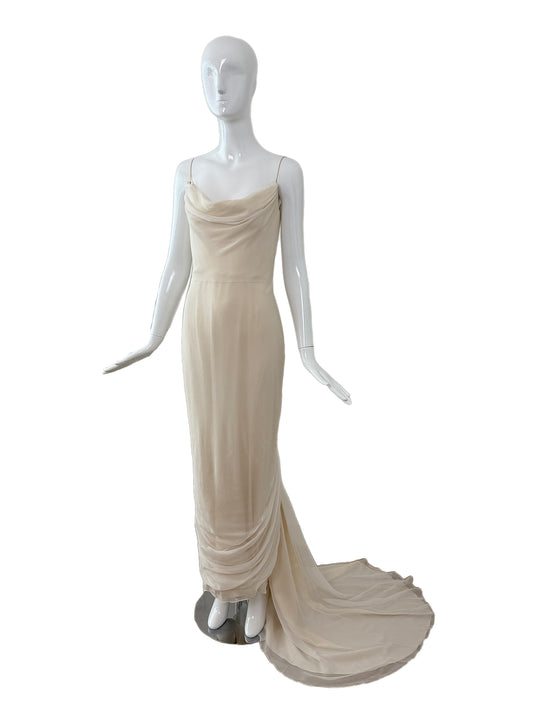 RICHARD TYLER 2000 Vintage Ivory Silk Wedding Dress w. Train + Bustle