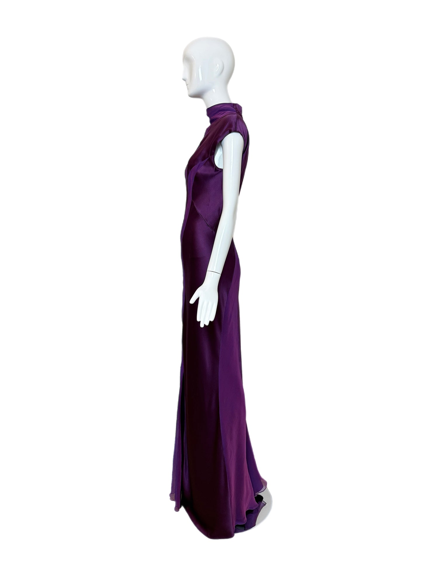 DANES Vintage Purple Iridescent Silk Back Cut-Out Evening Gown