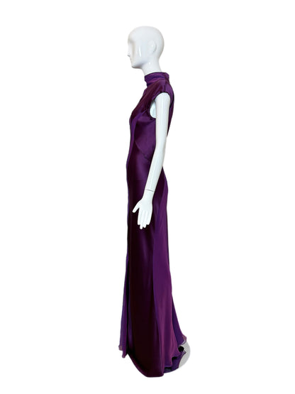 DANES Vintage Purple Iridescent Silk Back Cut-Out Evening Gown