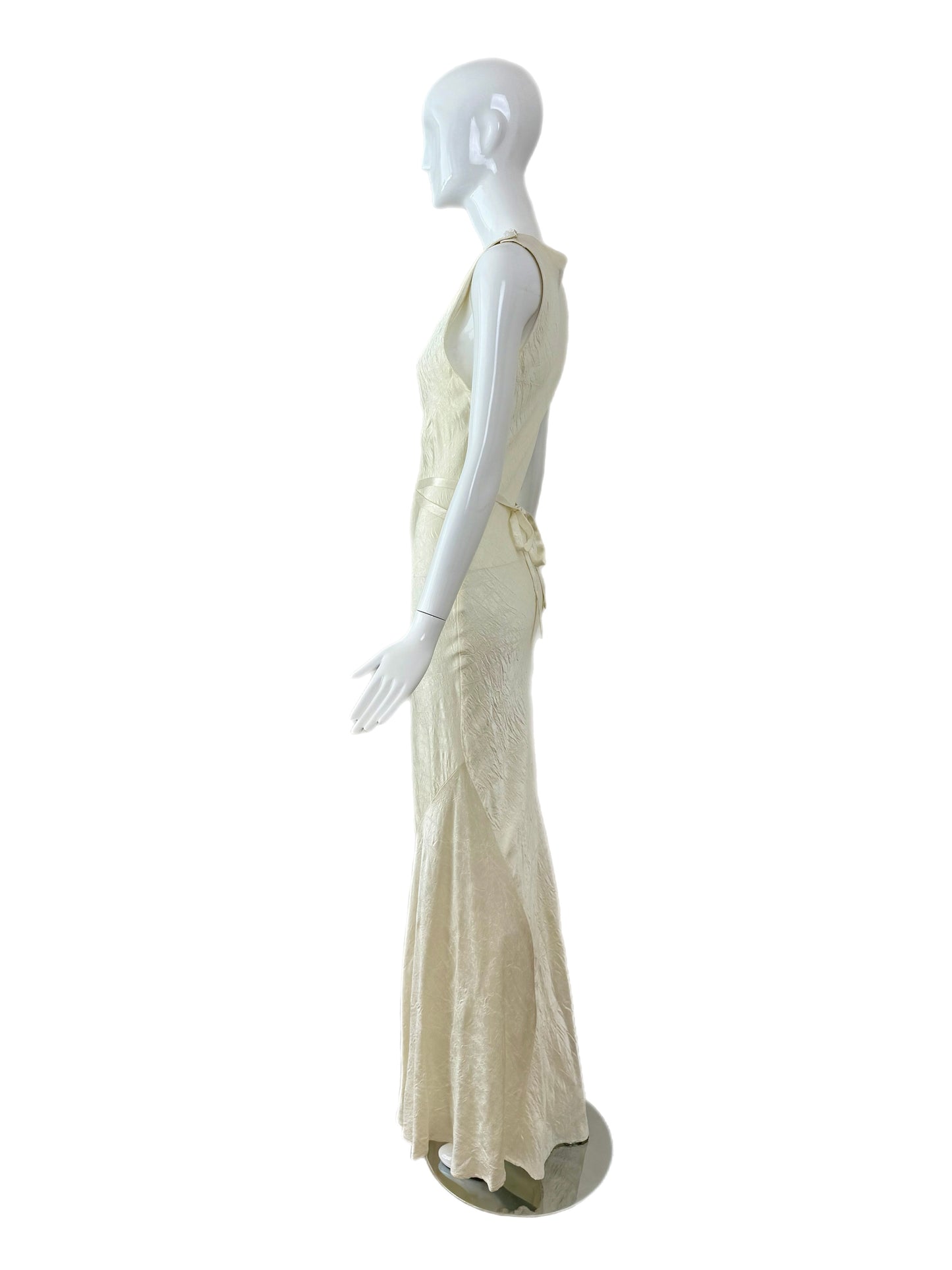 LES HABITUDES 1996 Vintage Buttercream Bias Cut Crinkle Effect Gown