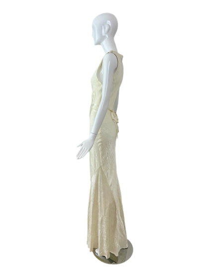 LES HABITUDES 1996 Vintage Buttercream Bias Cut Crinkle Effect Gown