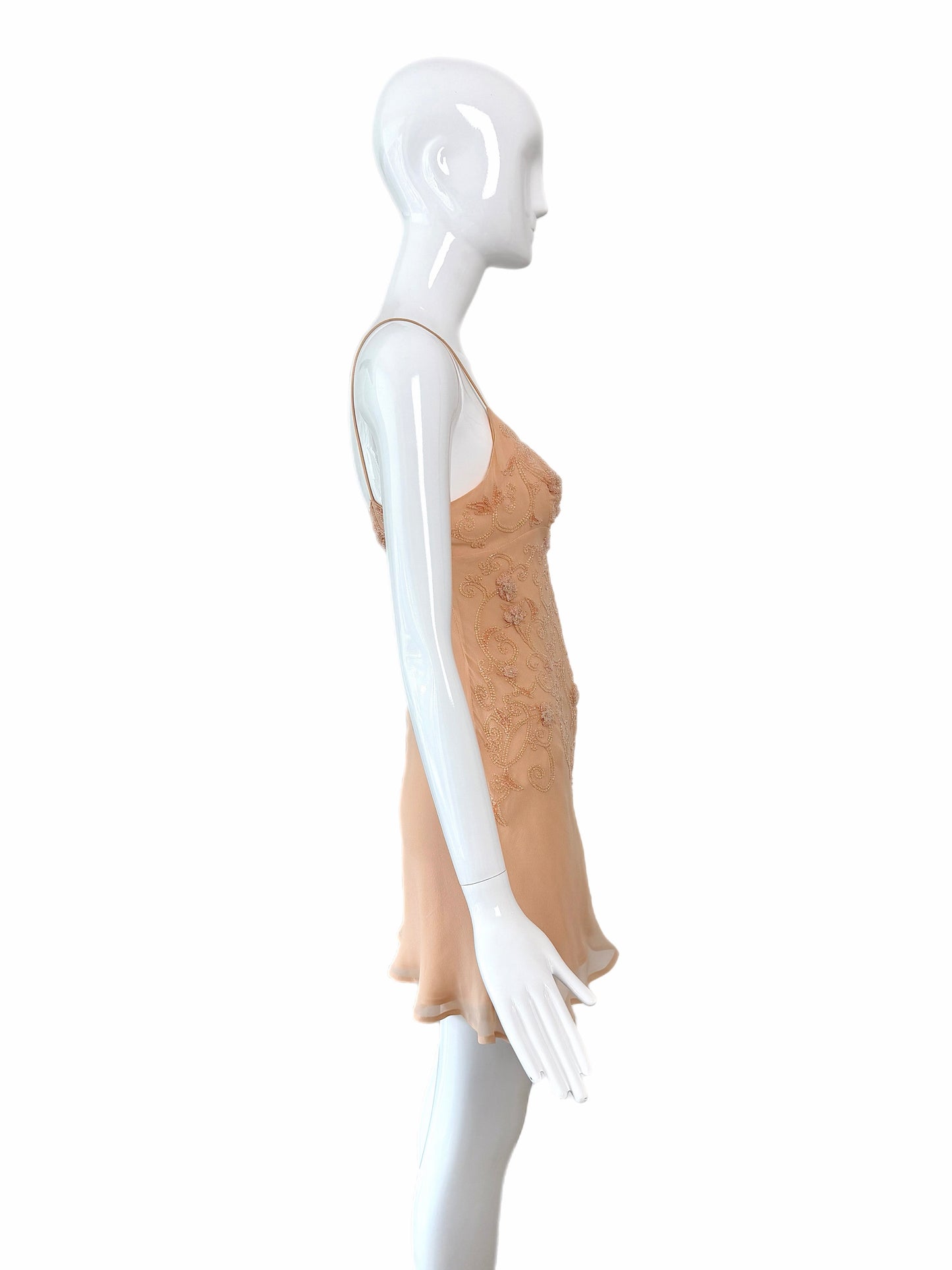 ALBERTA FERRETTI 90's Vintage Beaded Peach Silk Slip Mini Dress