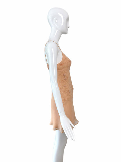 ALBERTA FERRETTI 90's Vintage Beaded Peach Silk Slip Mini Dress