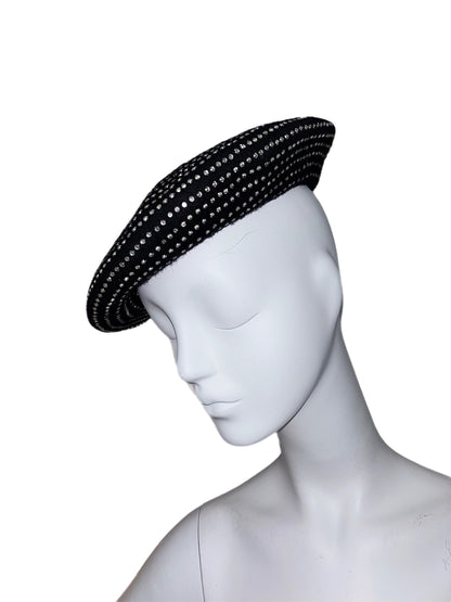 DOLCE & GABBANA 2000 Vintage Black Runway Crystal Beret Hat