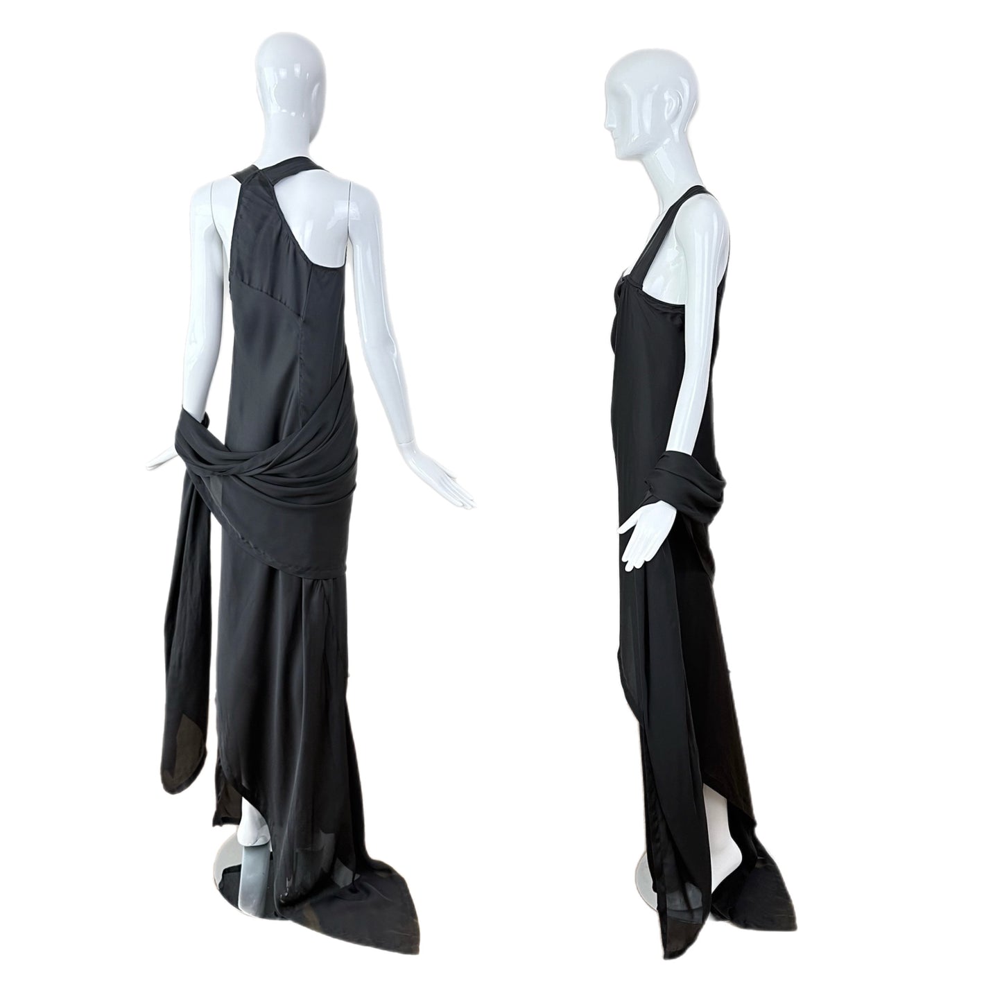 DONNA KARAN Black Silk Grecian Wrap Evening Gown