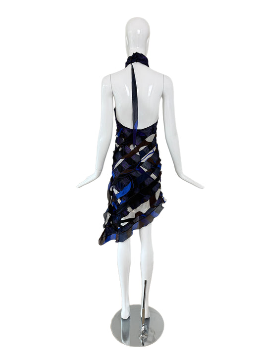 FENDI by KARL LAGERFELD 2003 Vintage Silk Asymmetrical Halter Dress