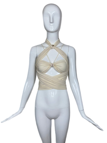 CHANEL 2021 Silk Star Embellished Crop Top