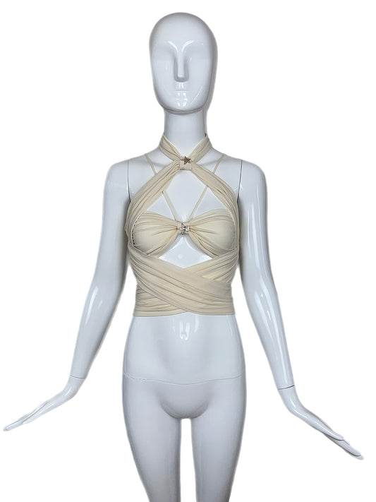 CHANEL 2021 Silk Star Embellished Crop Top