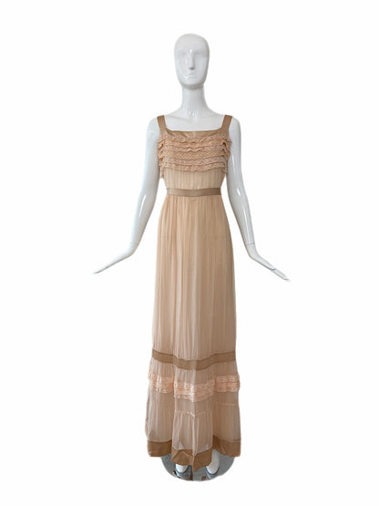 PHILOSOPHY DI ALBERTA FERRETTI 2011 Vintage Silk Peach Ruffle Slip Gown