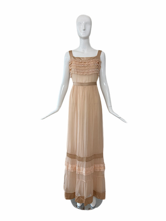 PHILOSOPHY DI ALBERTA FERRETTI 2011 Vintage Silk Peach Ruffle Slip Gown