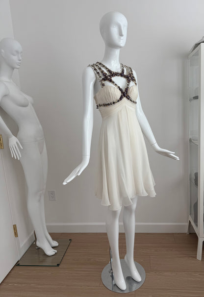 MANDALAY Vintage Ivory Silk Embellished Babydoll Dress