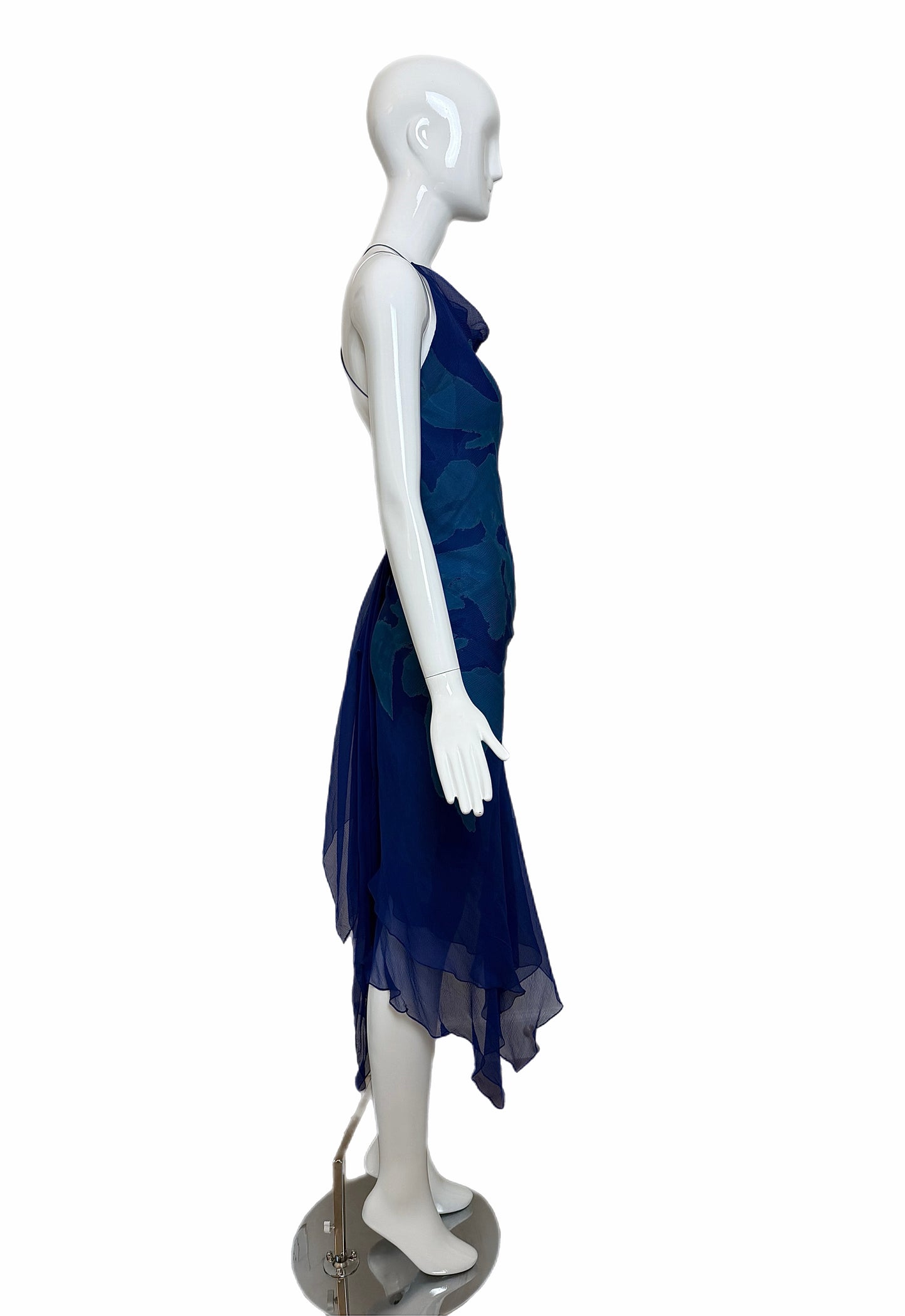 DONNA KARAN (FLAWED) 2000 Vintage Runway Silk Blue Backless Halter Dress